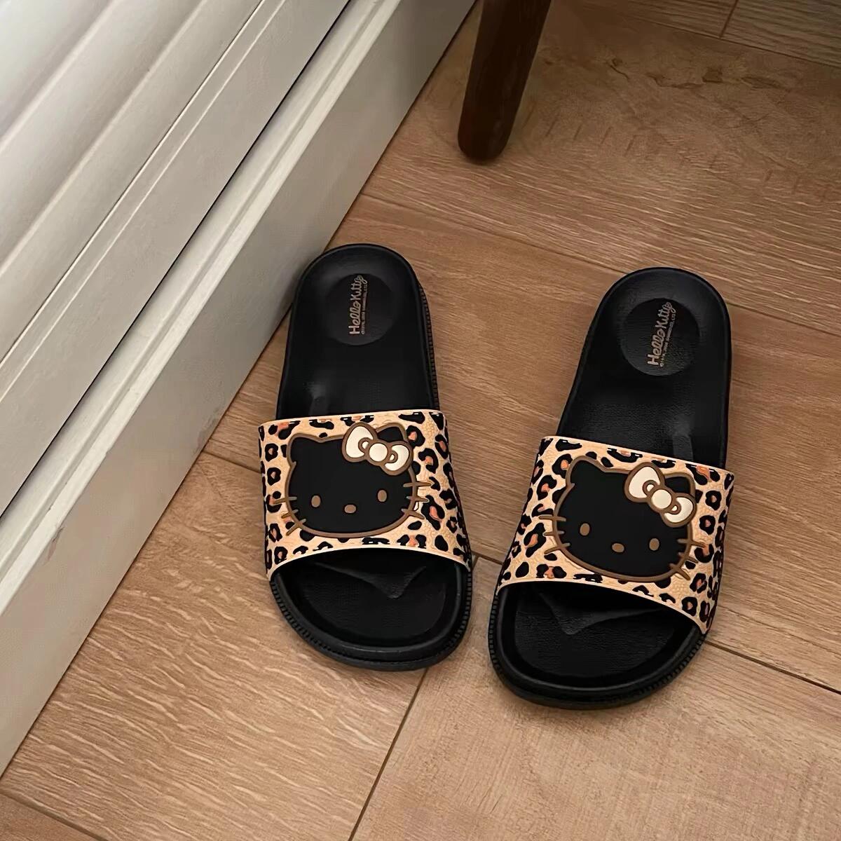 Hellokitty Leopard Print Shower Sandals Bathroom Slippers