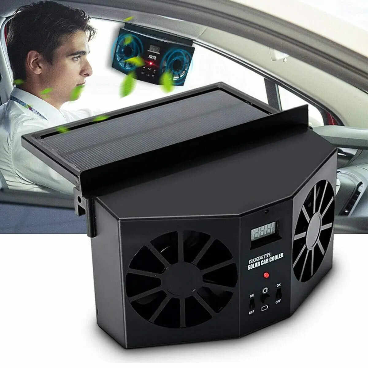 [Father's Day gift]Dual Outlet Solar Car Vent Fan Auto Air Circulation Cooling Exhaust Fan For Vehicle,Exhaust Fan
