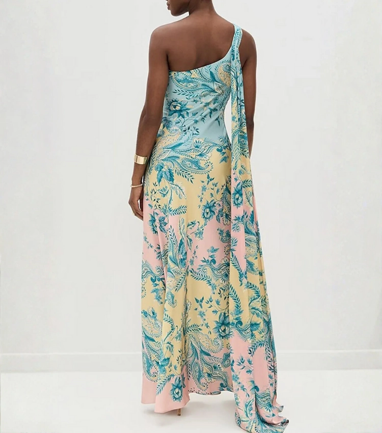 Oblique Shoulder Printed Dress