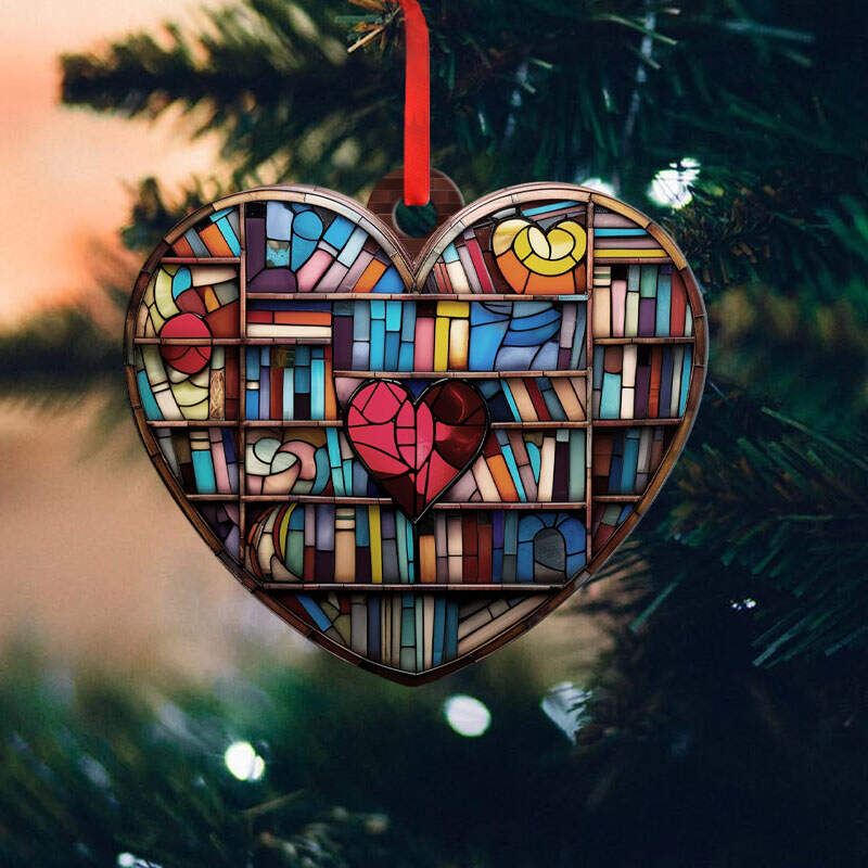 Heart-shaped Bookshelf Christmas Ornament