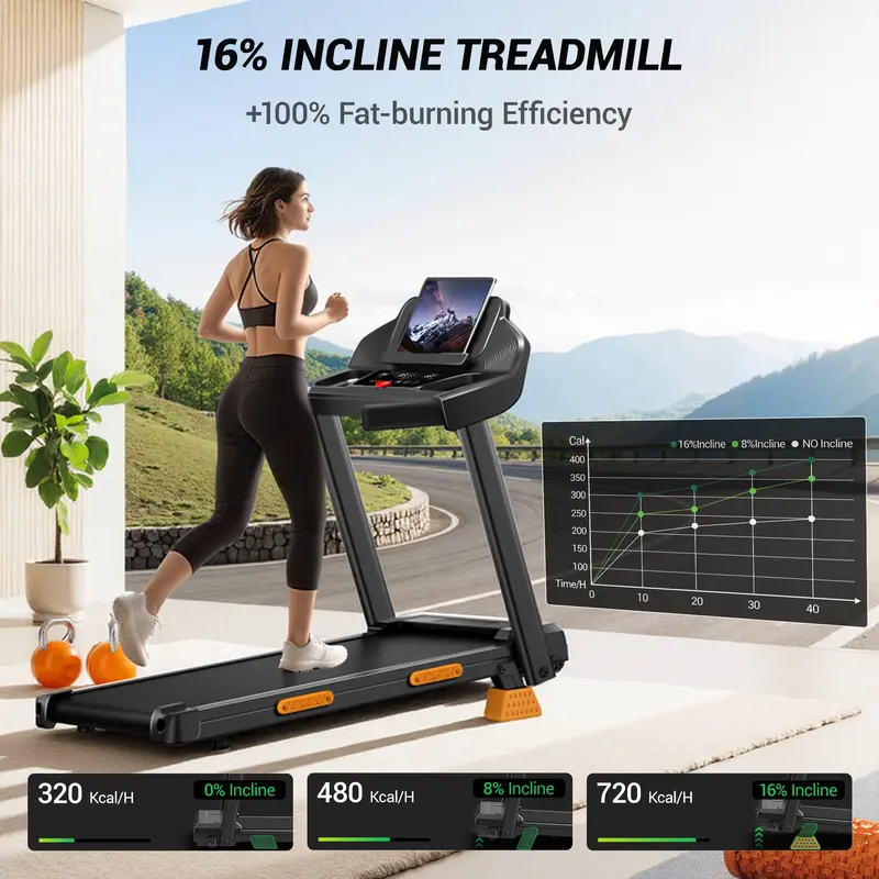 🔥Last Chance Sale🔥16% Incline Foldable Treadmill, 400 lbs