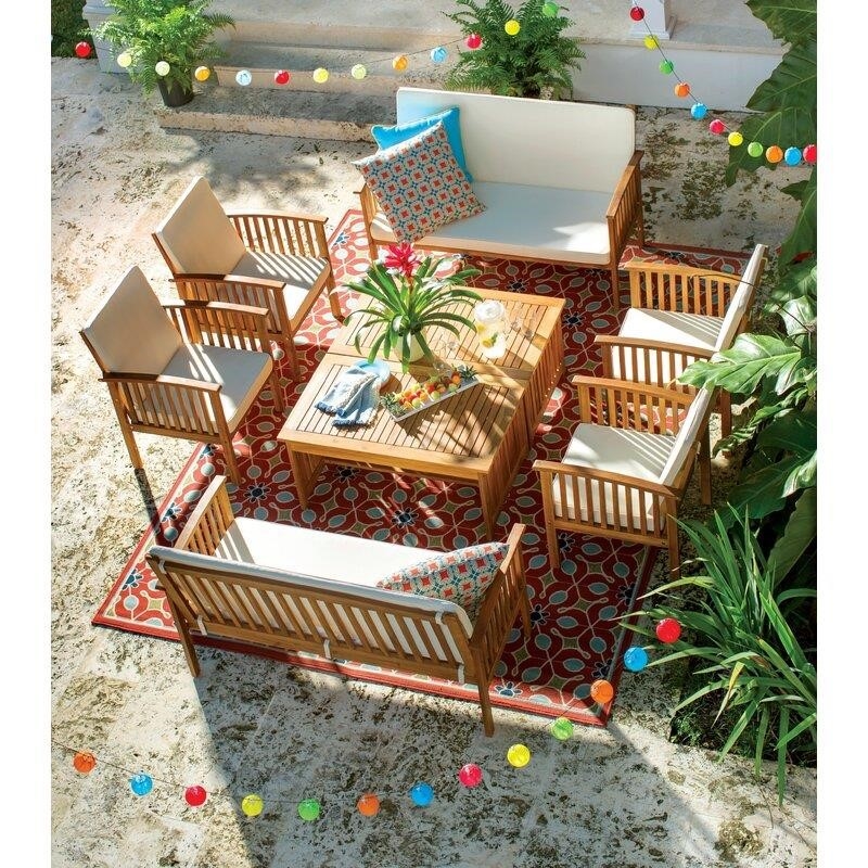 Solid Wood 8 - Person Seating Group with Cushions