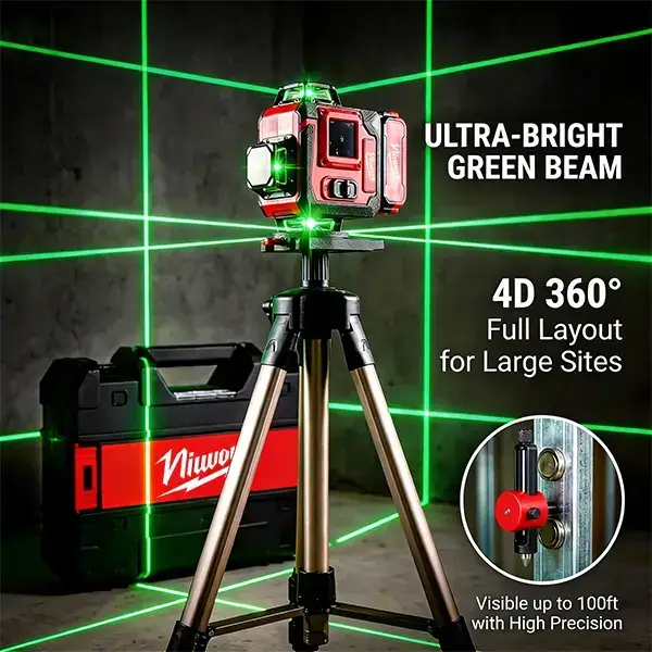 Outdoor Green Line Laser Level Horizontal & Vertical Lines Precise Automatic Calibration Level Tool Combo Kit for Construction Gardening with Handle