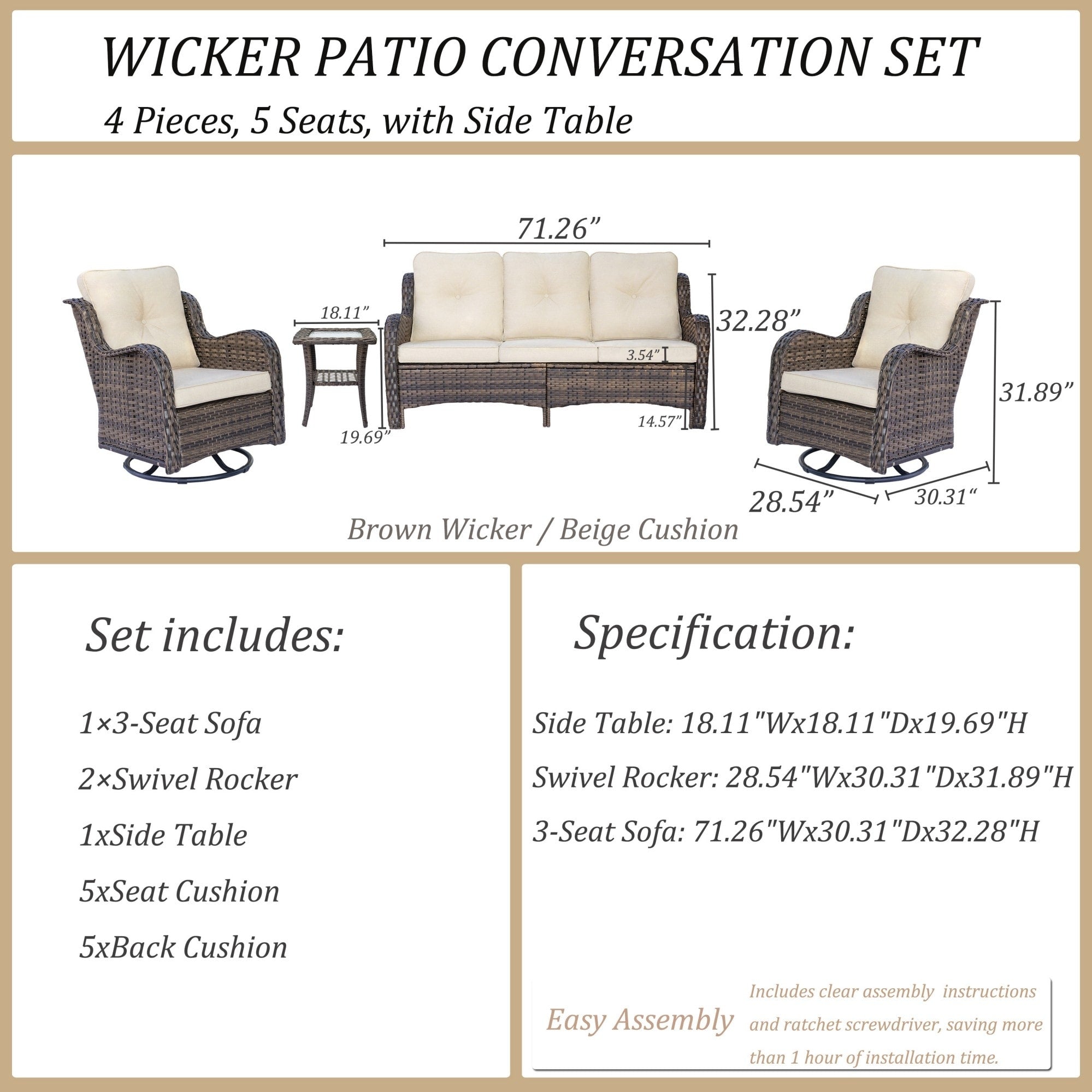 Outdoor Patio Furniture Set-Wicker Patio Conversation Swivel Chair Set