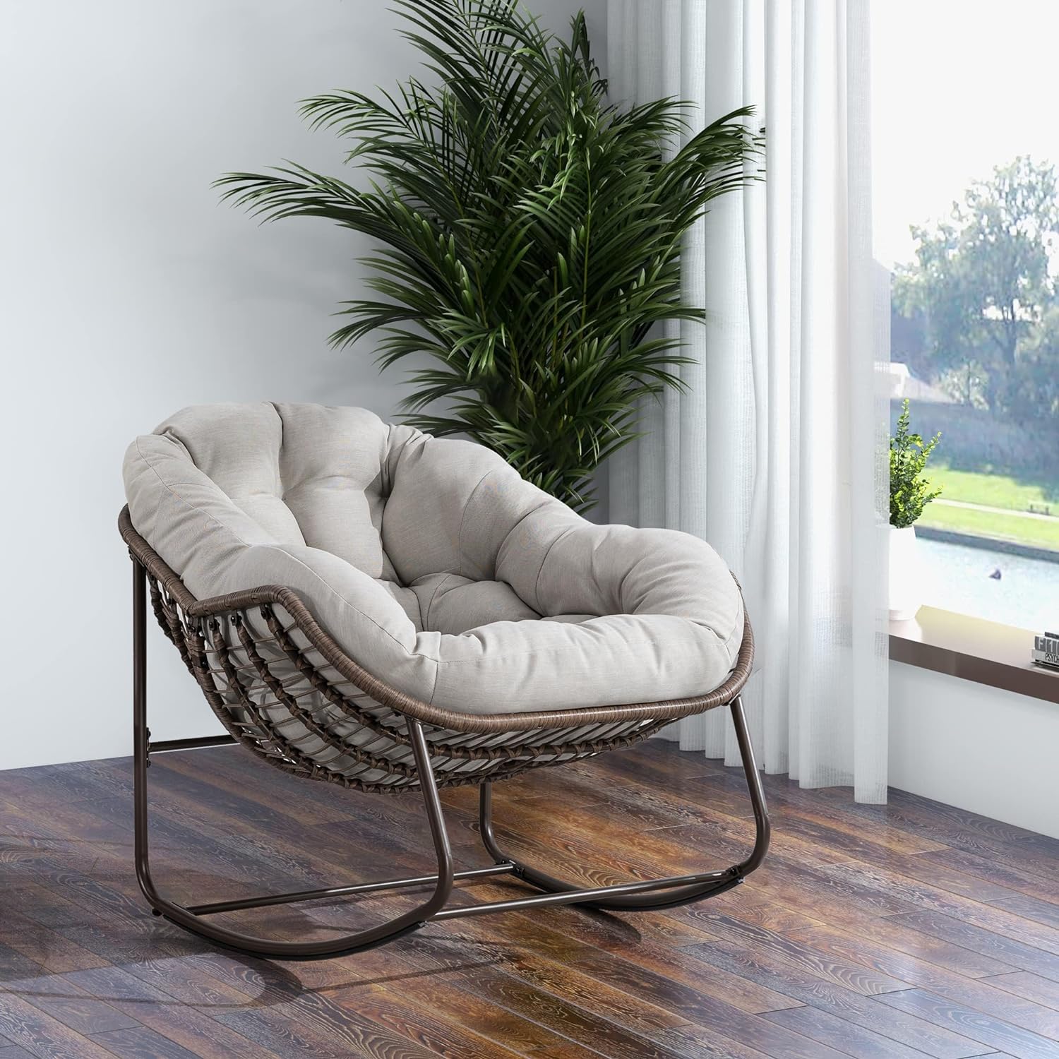 Oversized Outdoor Egg Rocking Chair with Thick Cushion – Comfortable Patio & Indoor Lounge Seating Clearance Sale