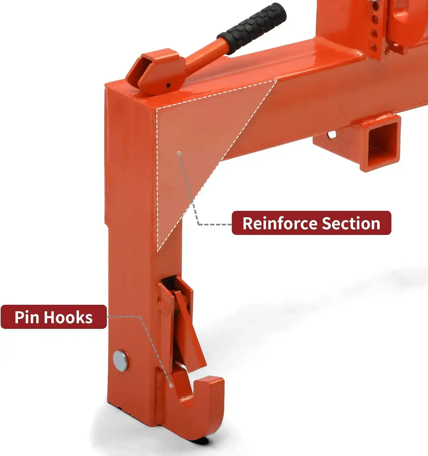 Category 1 3-point quick hitch; 3,000 lb heavy-duty 3-point tractor hitch (with 2-inch receiver); features 5-position adjustable bolts.