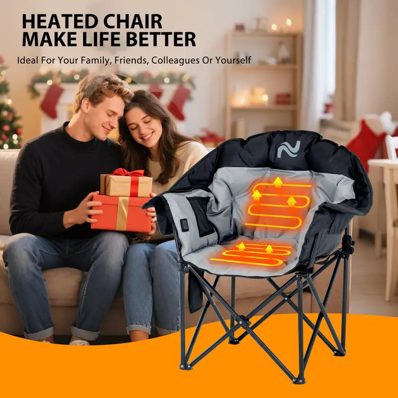🔥Last Chance Sale🔥Heated Armrest Camping Chair with 3 Heat Levels, Oxford Fabric, Supports 400 lbs