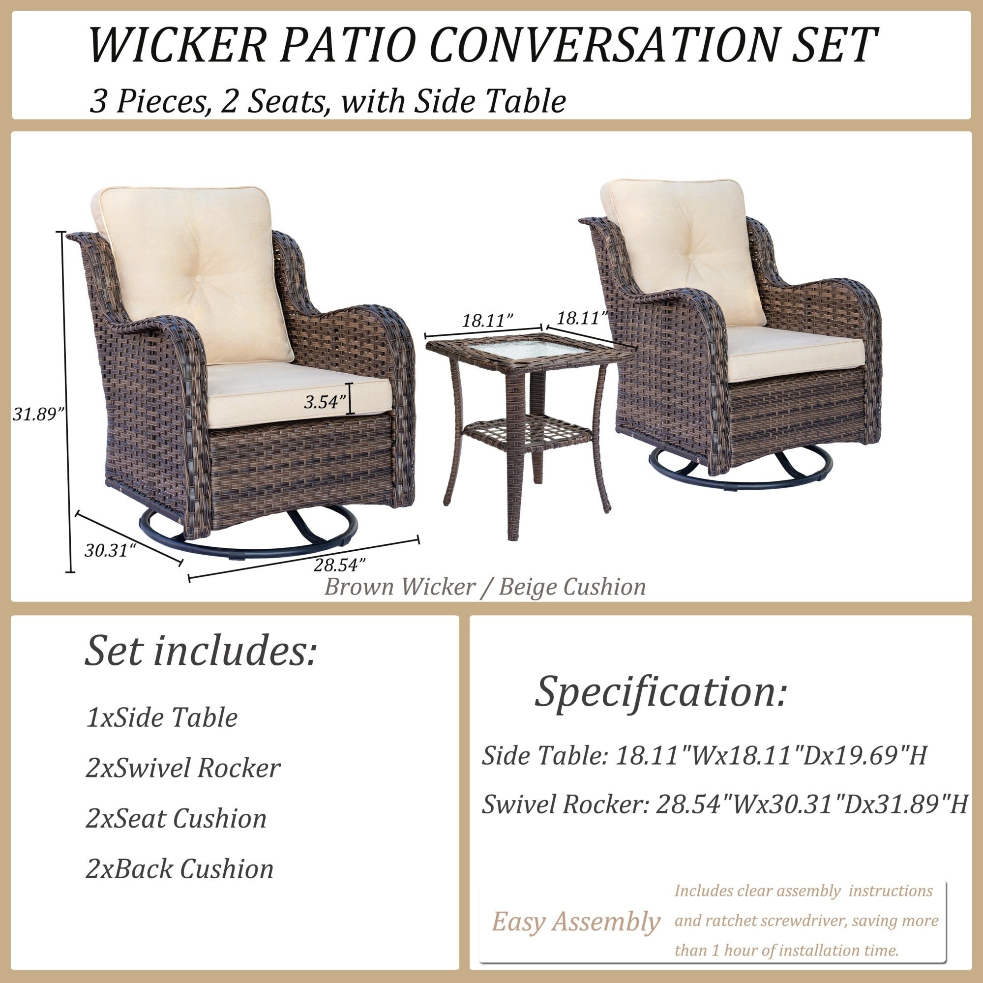 Outdoor Patio Furniture Set-Wicker Patio Conversation Swivel Chair Set