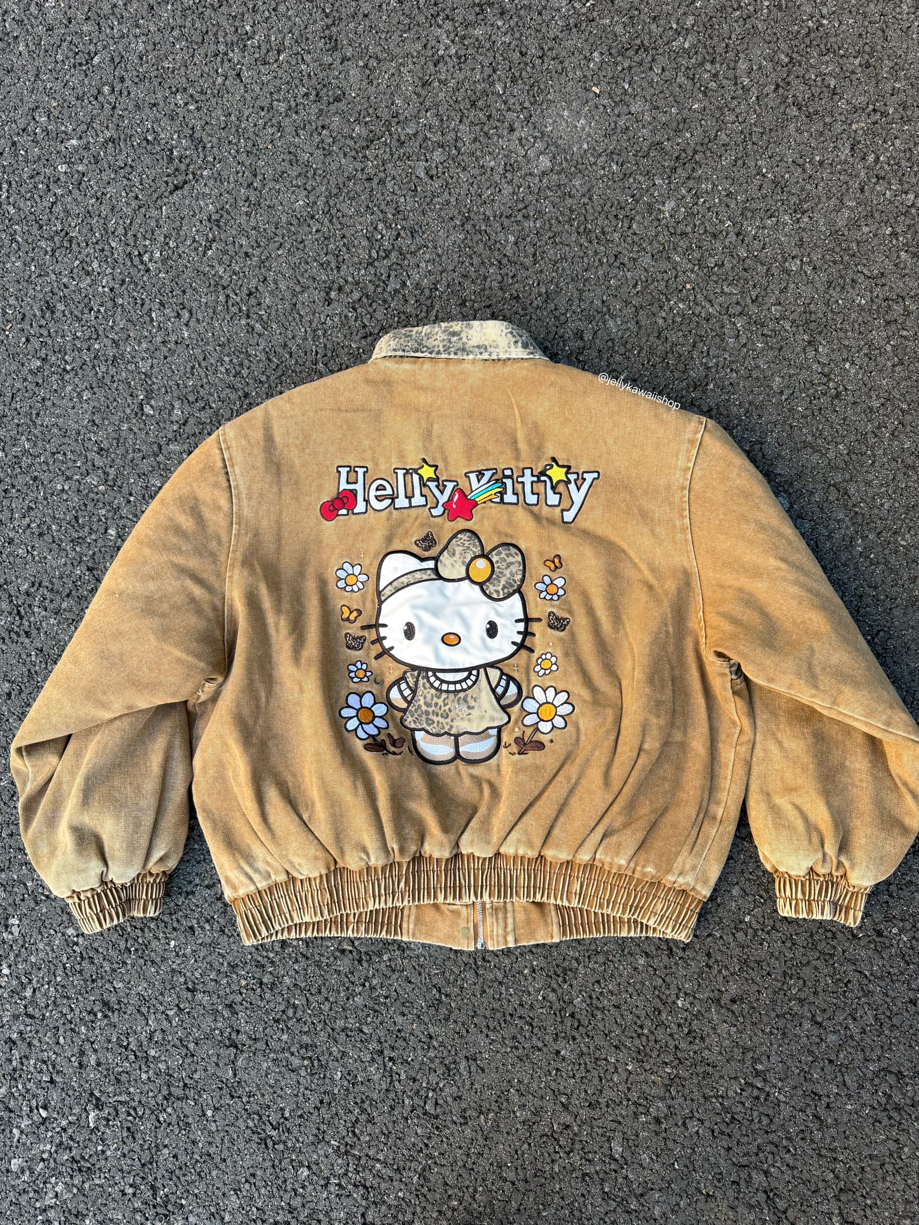 Hellokitty Brown Leopard Print Varsity Jacket Baseball Bomber Jacket Vintage Unisex Streetwear Coats