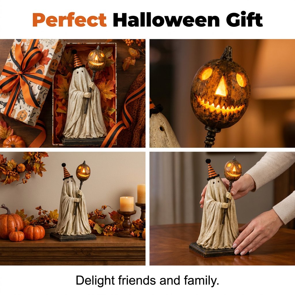 🎃Beleuchtete Vintage-Geisterfigur mit leuchtendem Kürbisstab