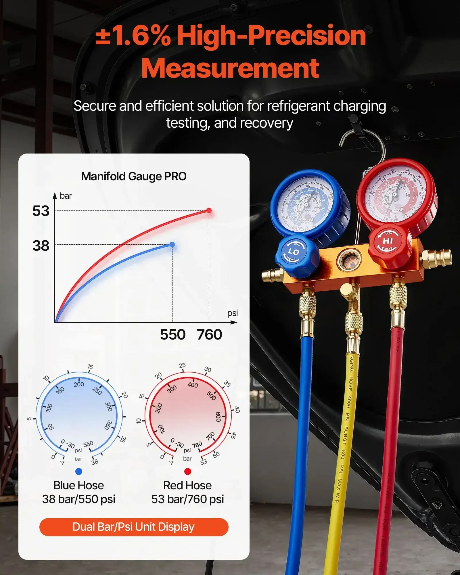 4 CFM 1/3 HP HVAC Single Stage Rotary Vane Vacuum Pump and Manifold Gauge Kit