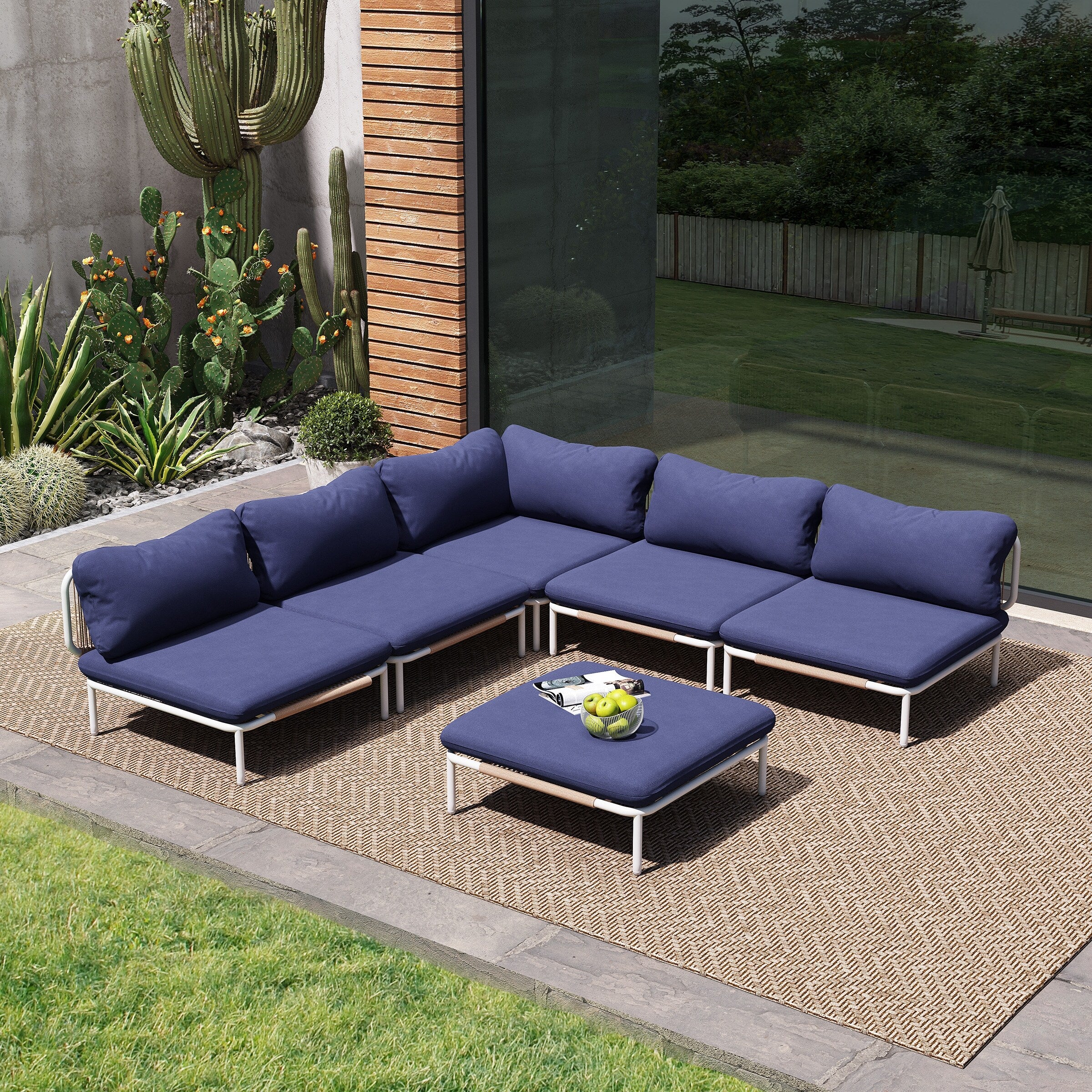 Outdoor Cushioned Sectional Sofa Chat Set Patio Furniture Conversation Set, Free Combination
