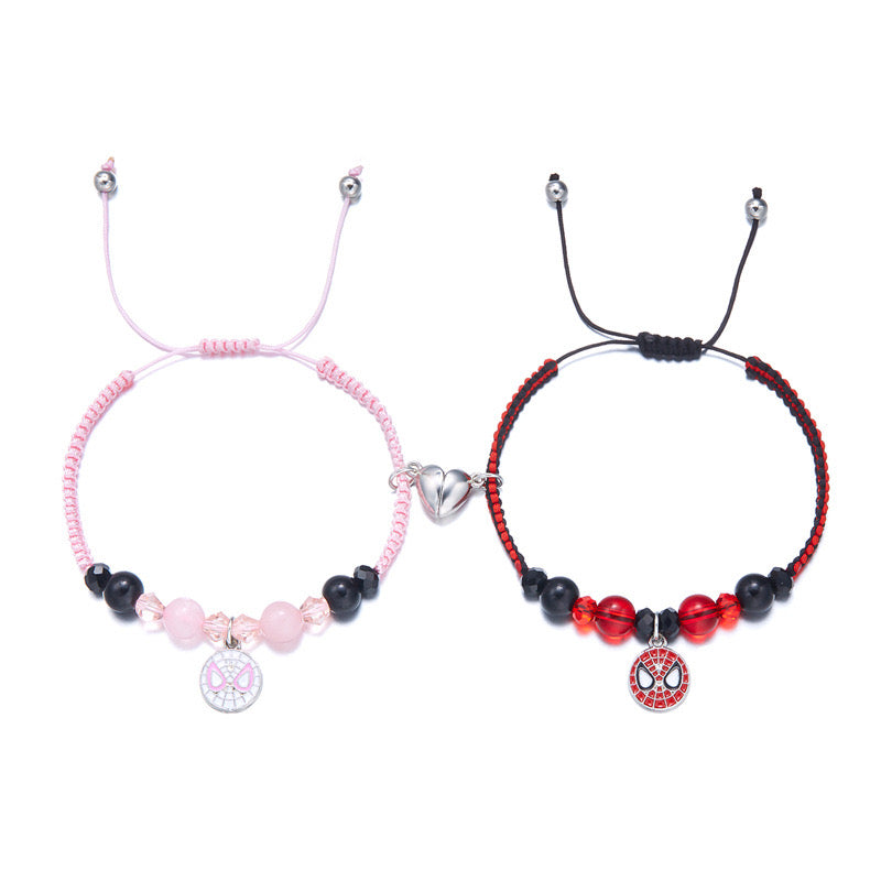 Hellokitty and Spiderman 2 Pcs Magnetic Couples Adjustable Bracelets