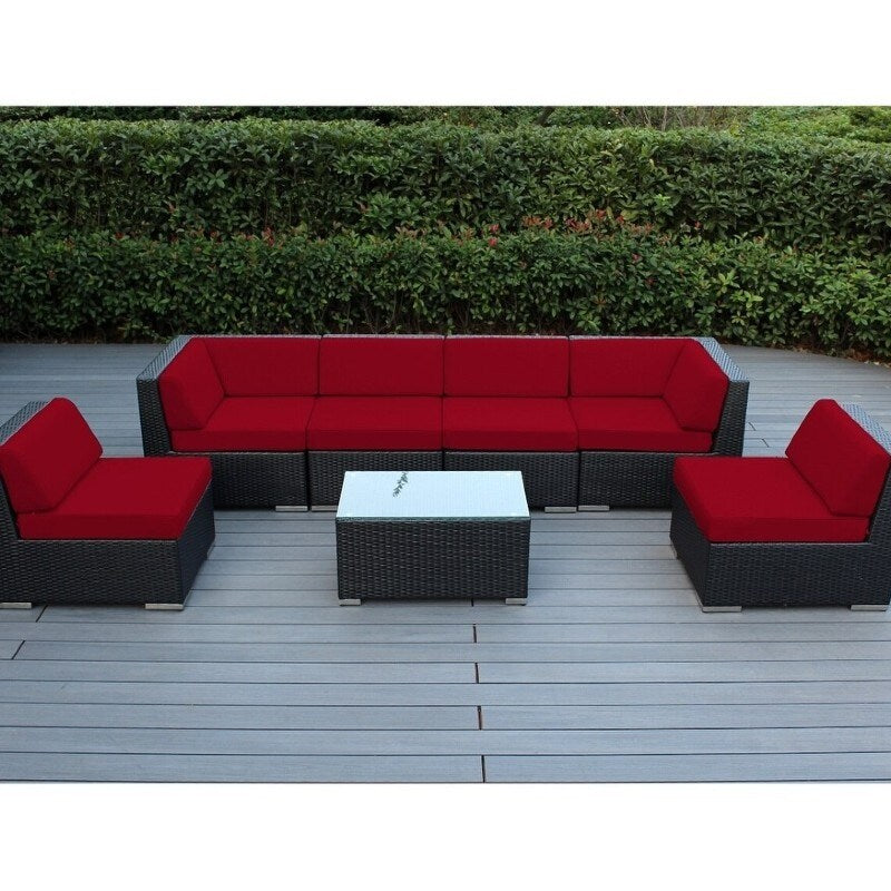 Ohana Outdoor 7-pc. Cushioned Black Wicker Conversation Set - No Assembly