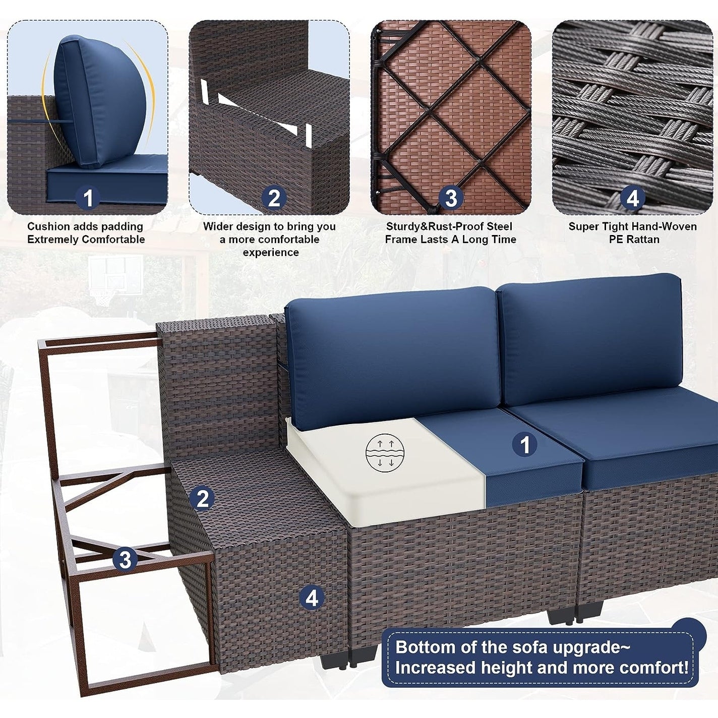 Patio Furniture Sectional Sofa Set, PE Rattan Swivel Rocking Chairs Patio Conversation Set