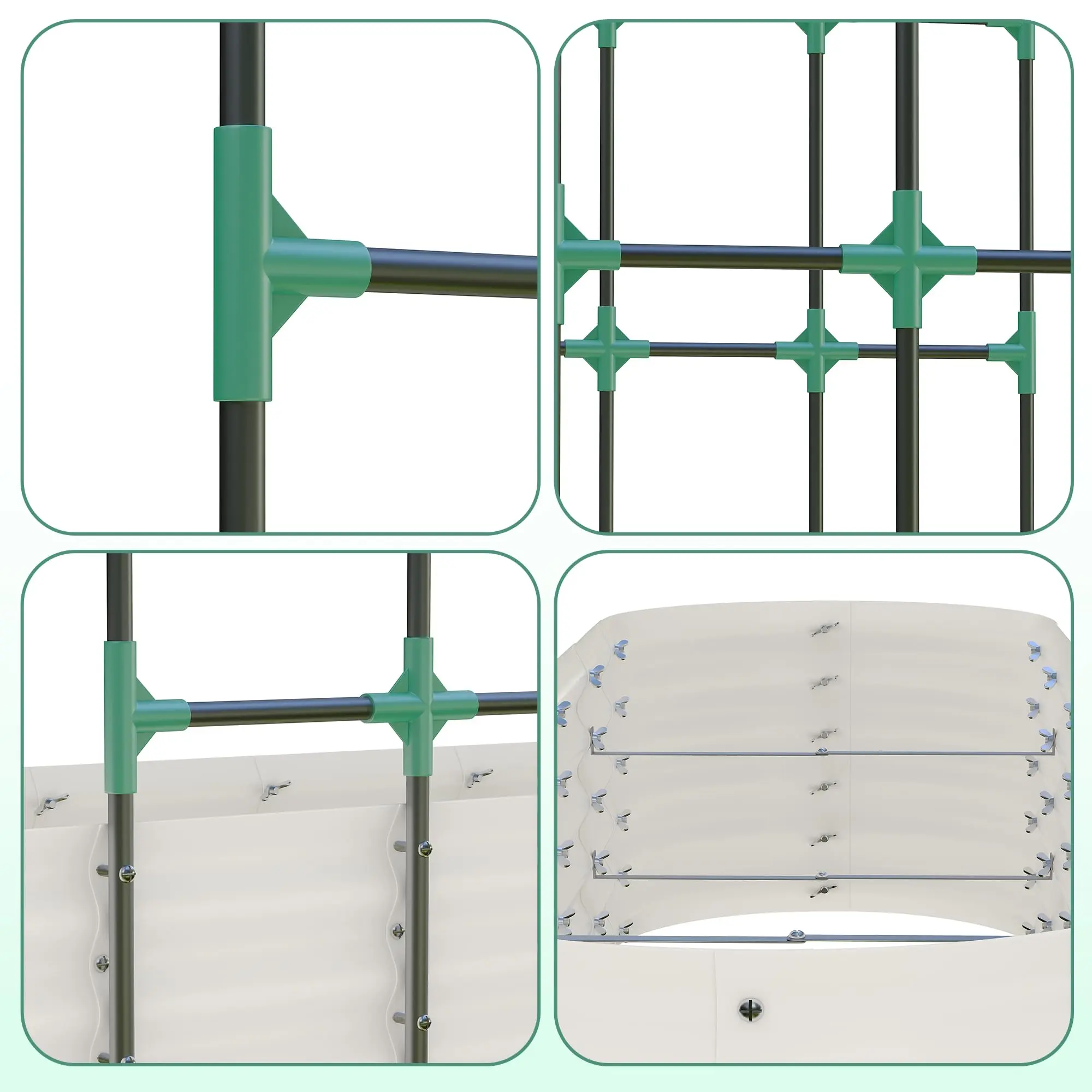 2Pcs Raised Garden Bed Set with Arch Trellis, 200x60x45cm Green Steel