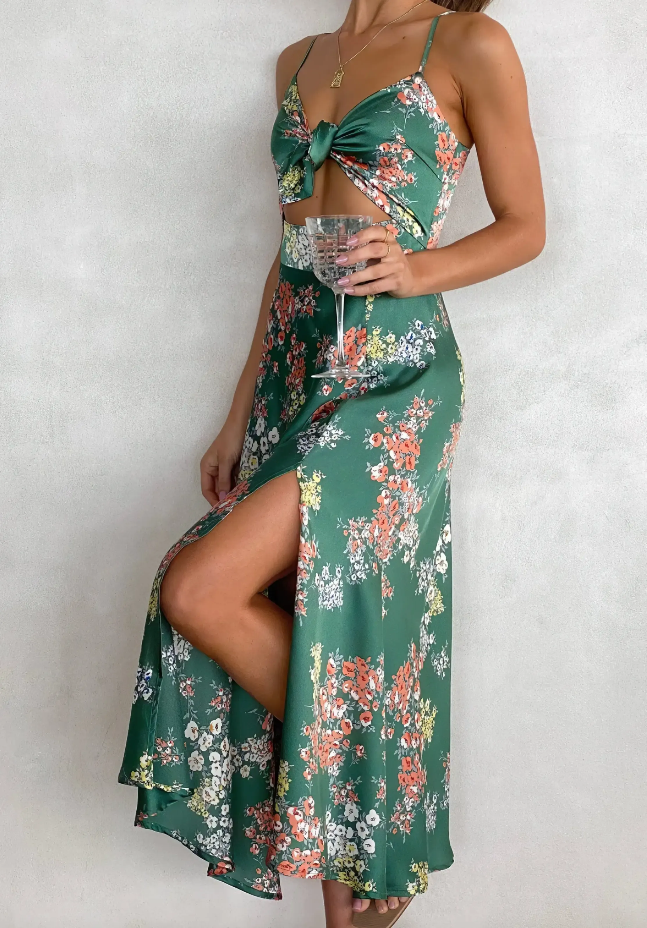 Strappy floral-print satin resort dress