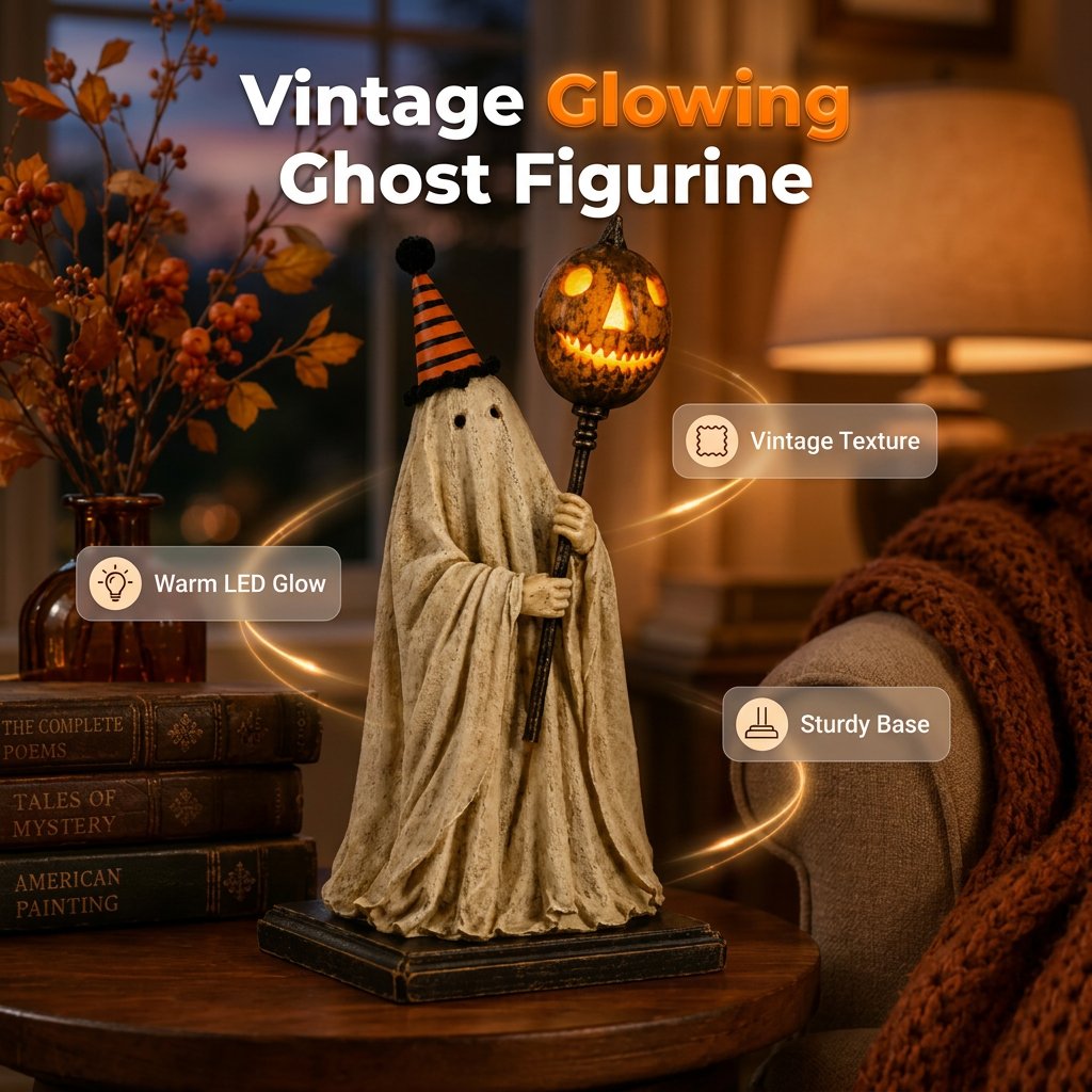 🎃Beleuchtete Vintage-Geisterfigur mit leuchtendem Kürbisstab