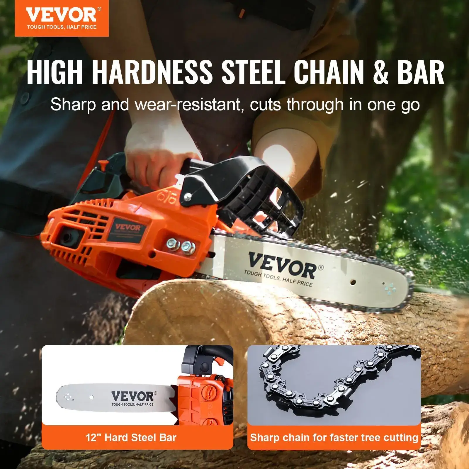 Gas Chainsaw 12-inch 25.4CC 1.2HP Handheld Tree Cutting Tool