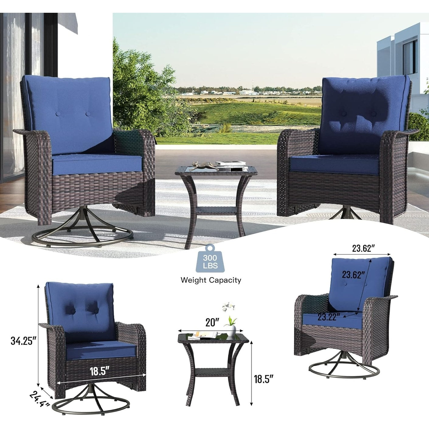 Patio Furniture Sectional Sofa Set, PE Rattan Swivel Rocking Chairs Patio Conversation Set