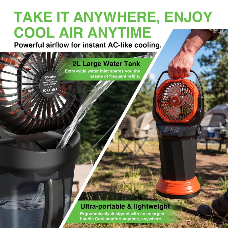 TaskStar Portable Camping Misting Fan Rechargeable 2L