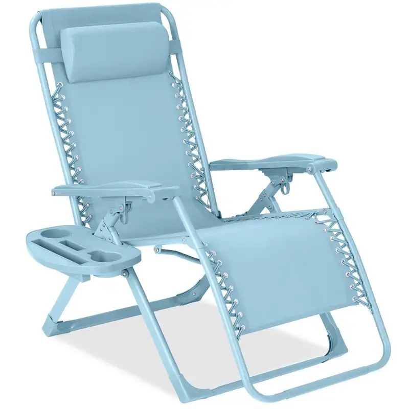 Monochromatic Zero Gravity Chair, Folding Patio Recliner w/Side Tray, Headrest