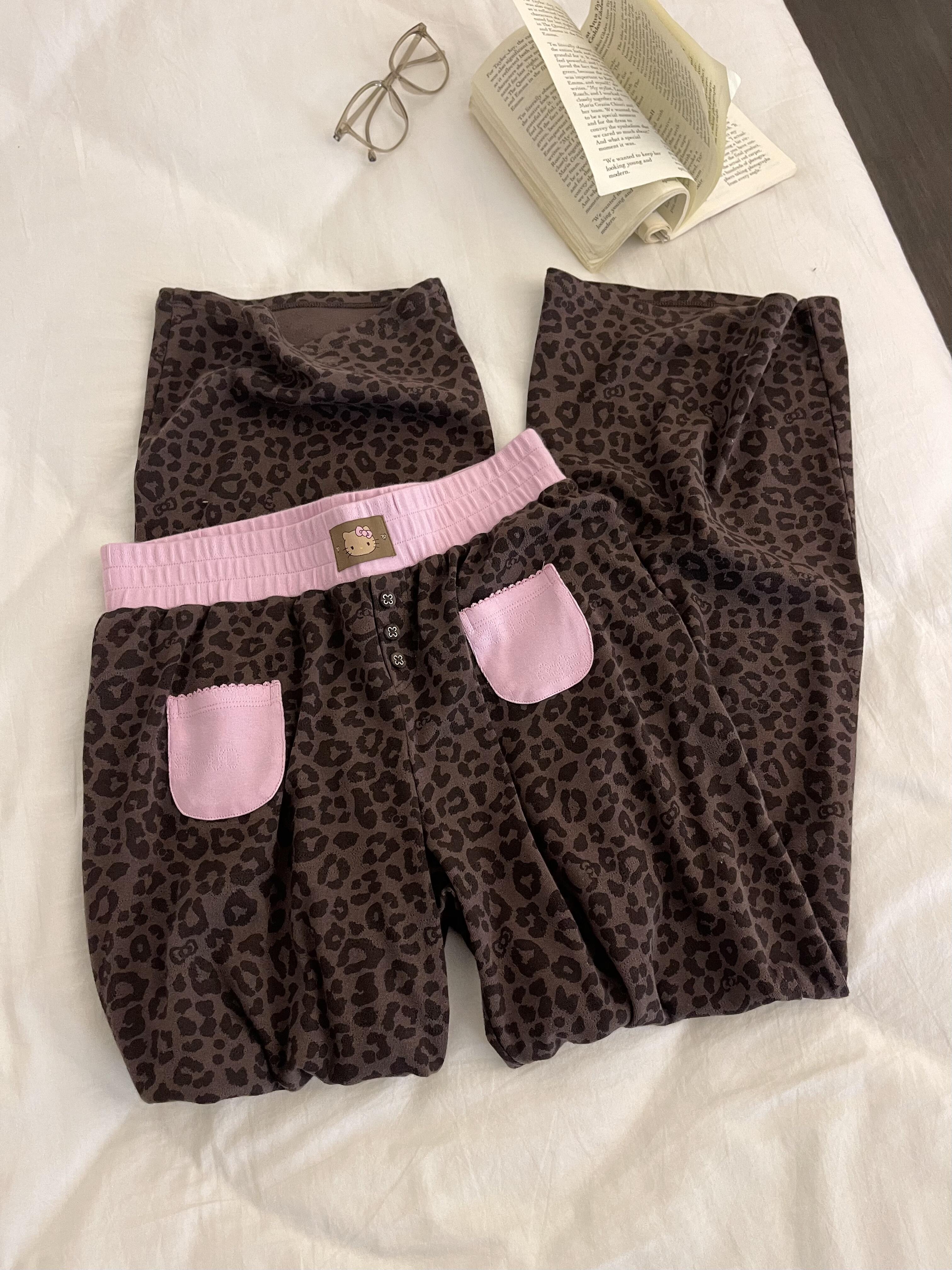 Hellokitty Leopard Print Cotton Pajama Set 2 Piece