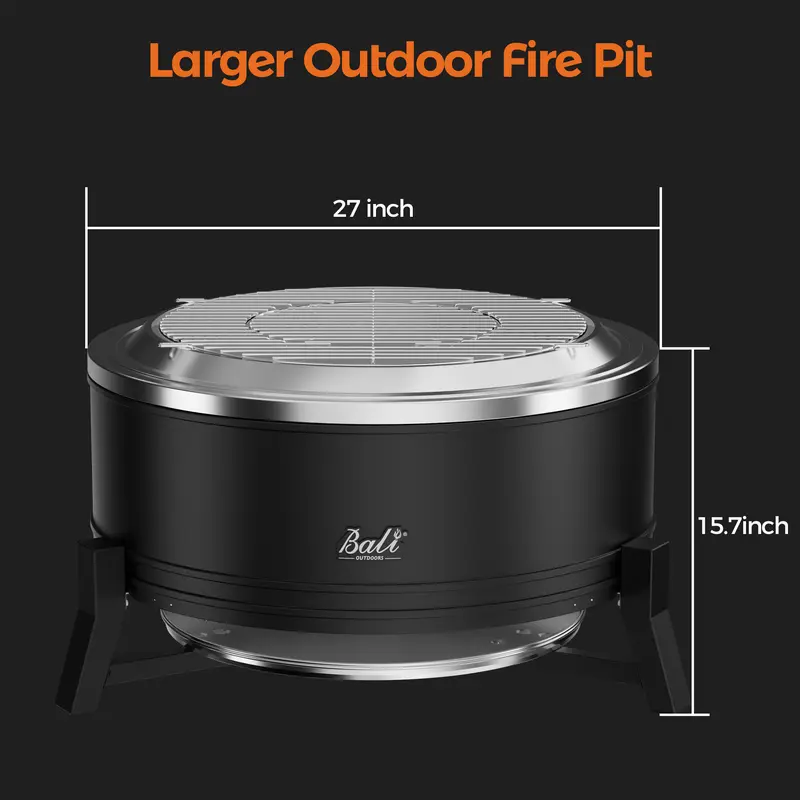 OUTDOORS Smokeless Fire Pit 22/27-Inch with Cooking Grill for Outdoor Use