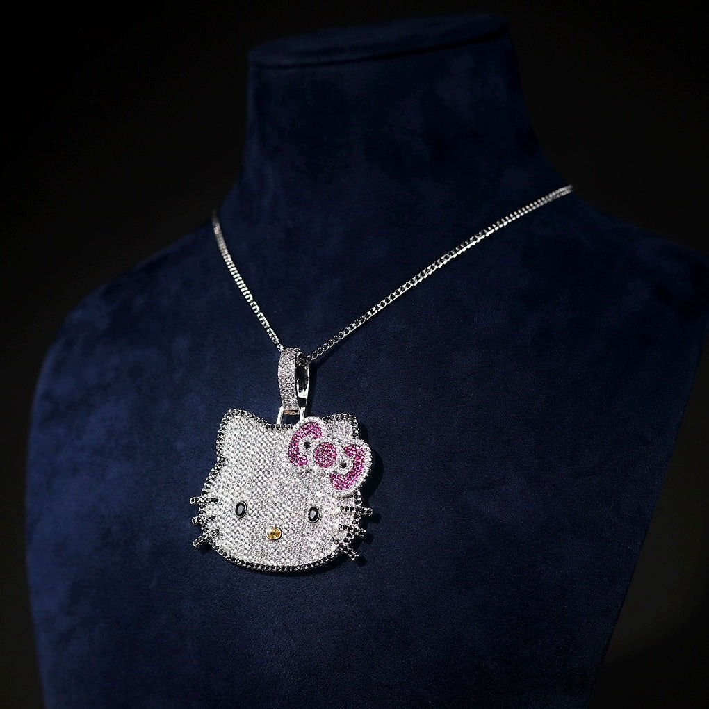 Hellokitty Sparkly Rhinestone Chunky Chain Necklace Jewelry（Velvet Gift Box Packing）
