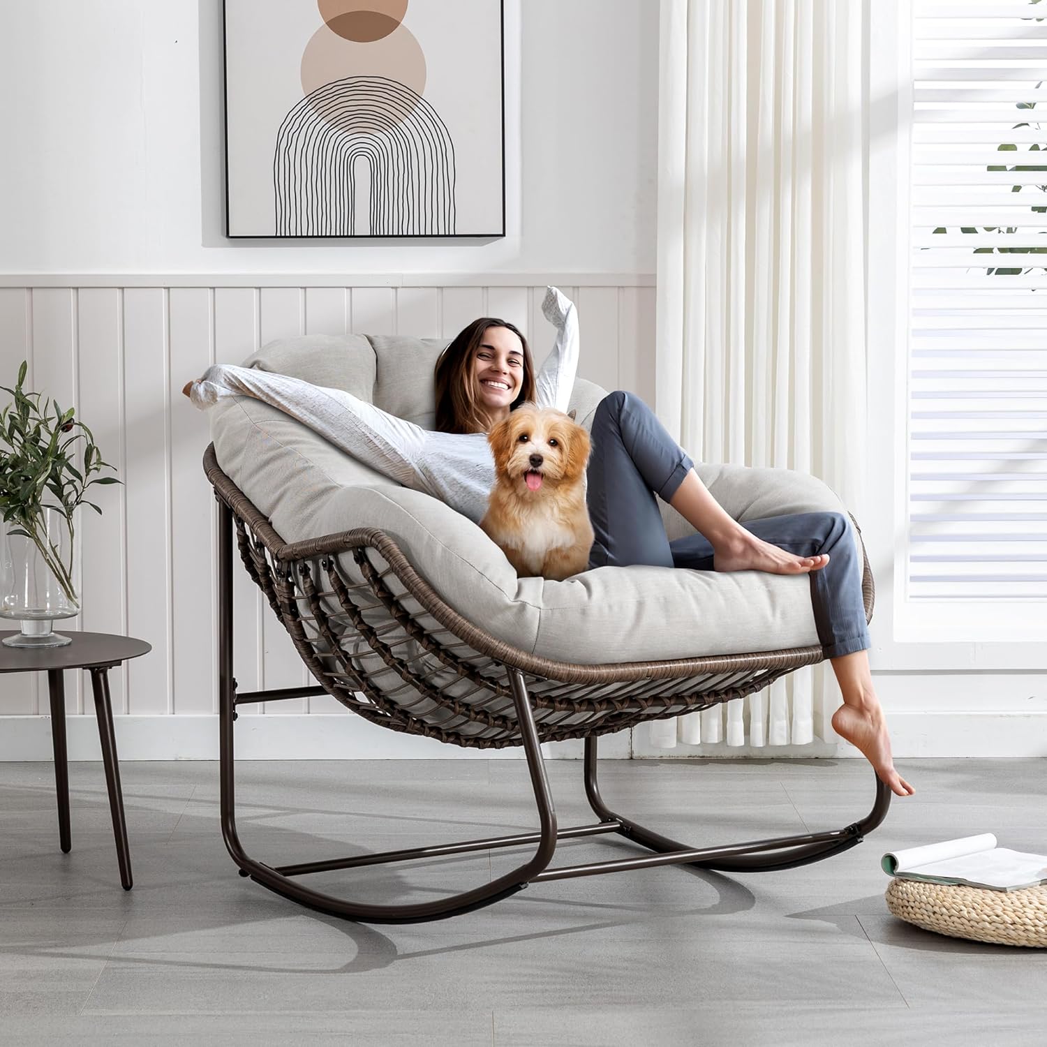 Oversized Outdoor Egg Rocking Chair with Thick Cushion – Comfortable Patio & Indoor Lounge Seating Clearance Sale
