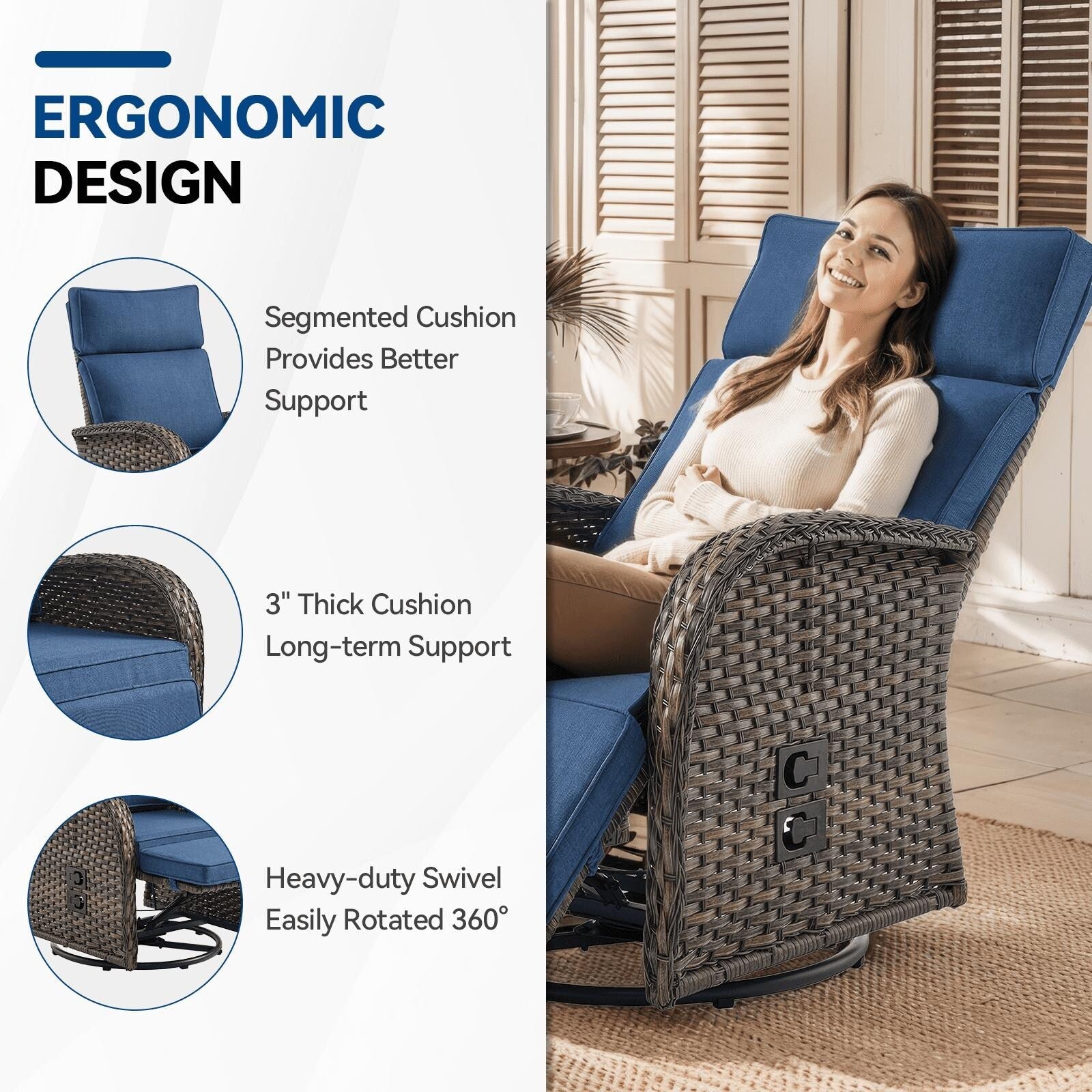 Pocassy Reclining Patio Chair with Adjustable Backrest