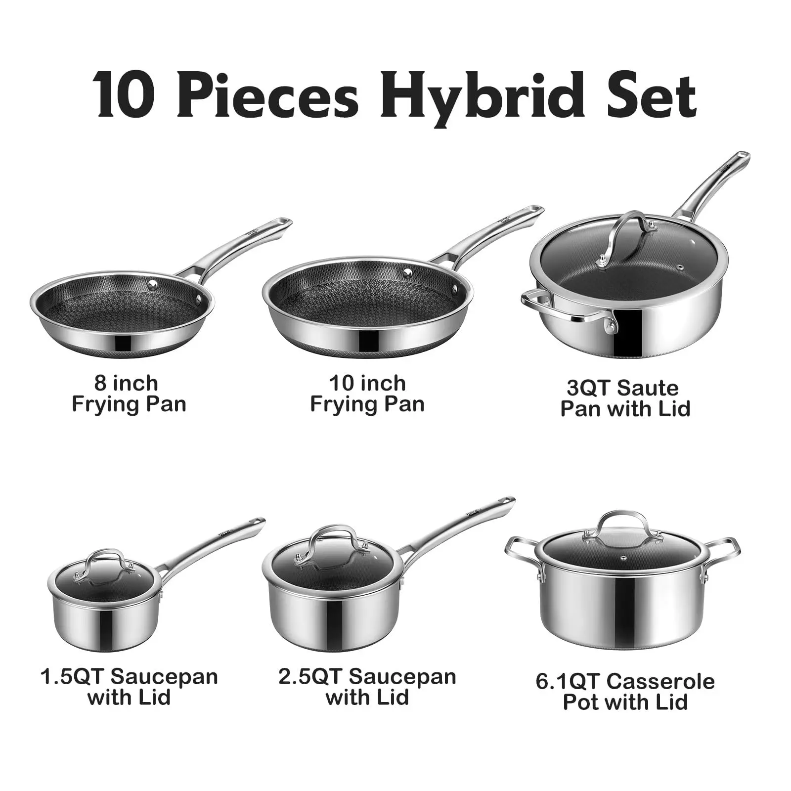 ⚡️Clearance sale⚡️10-Pc & 14-Pc Hybrid Metal Cookware Sets - Nonstick Stainless Steel Kitchenware