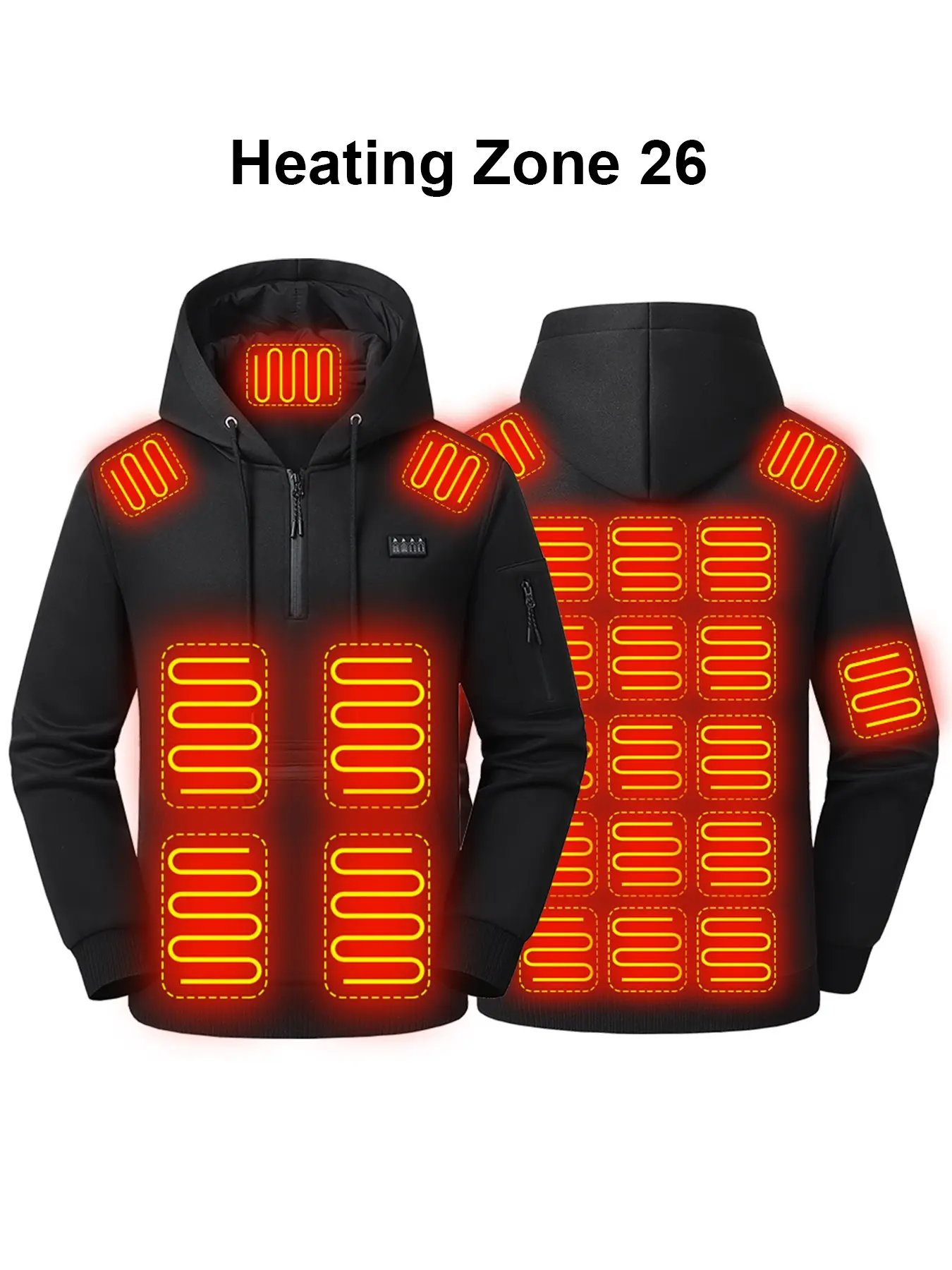 Men's 26-Zone Heated Half-Zip Hoodie, USB Powered, Black