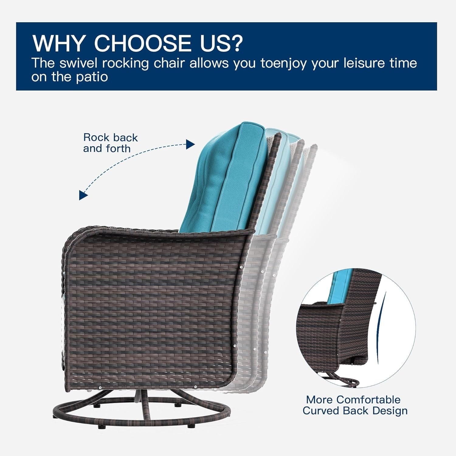 Patio Furniture Sectional Sofa Set, PE Rattan Swivel Rocking Chairs Patio Conversation Set