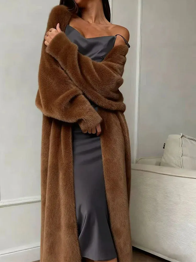 Plush fluffy autumn and winter loose coat women's long cardigan imitation mink white knitted cardigan