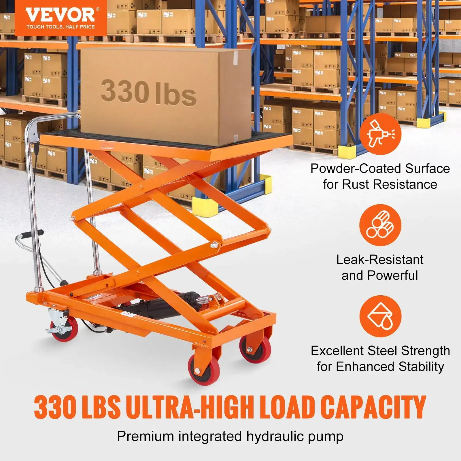 Hydraulic Lift Table Cart 330lbs Capacity 50