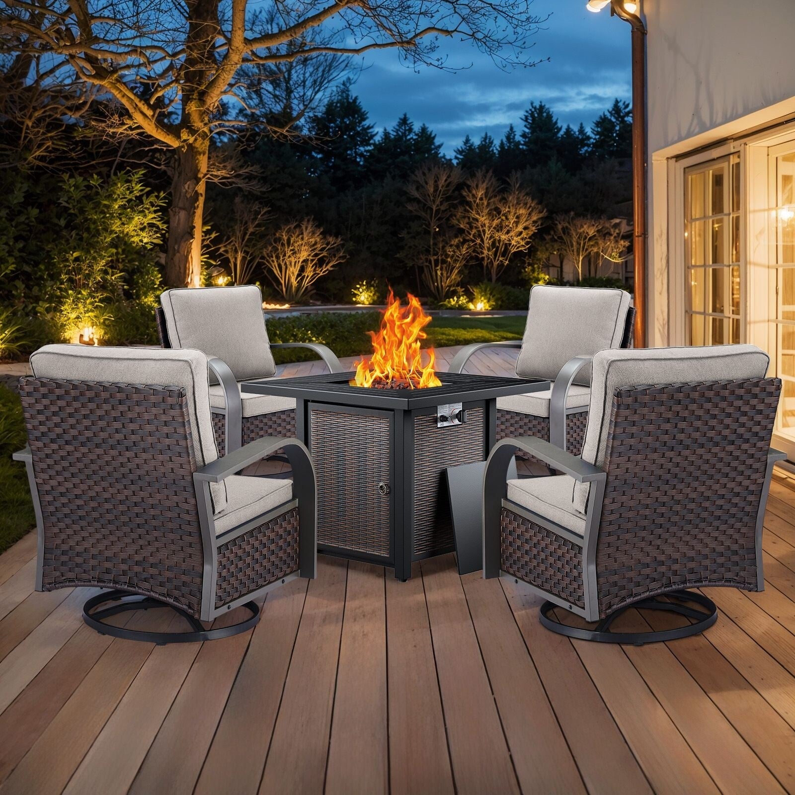 Outdoor Patio Chair with Fire Pit Table Set