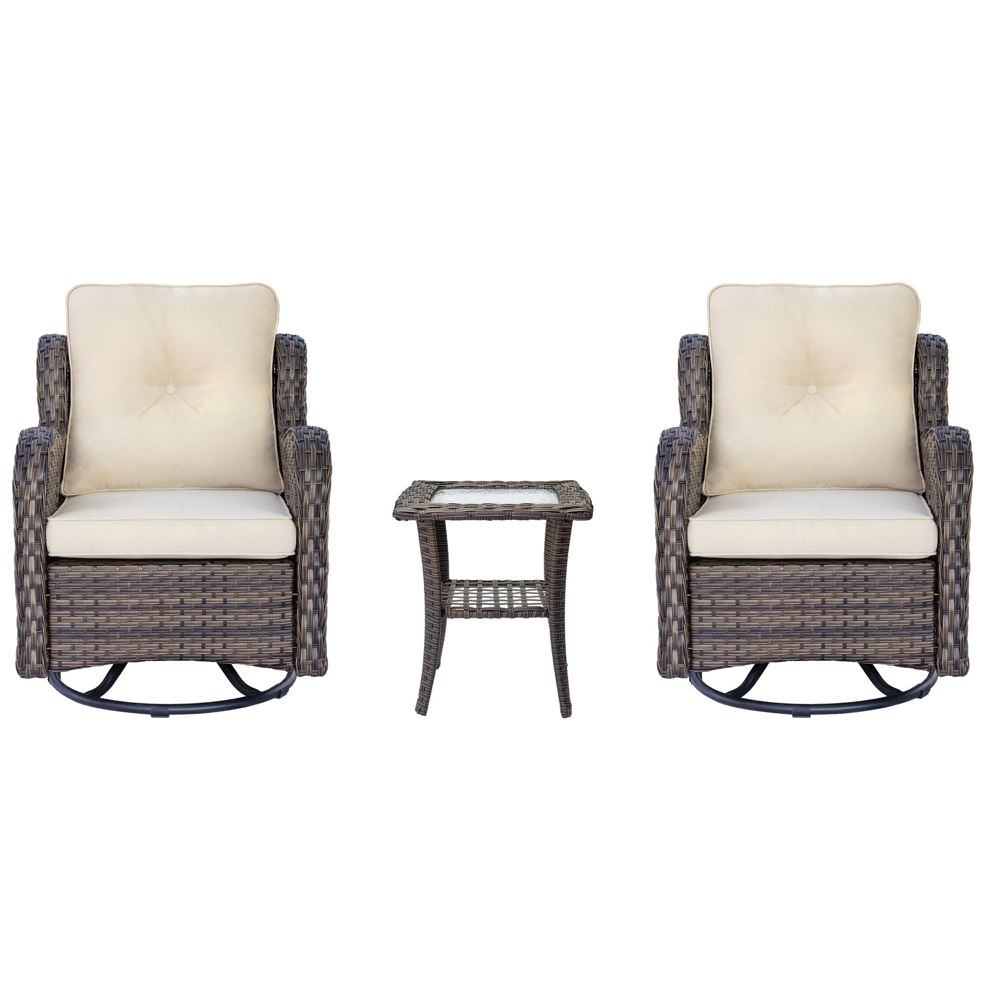 Outdoor Patio Furniture Set-Wicker Patio Conversation Swivel Chair Set
