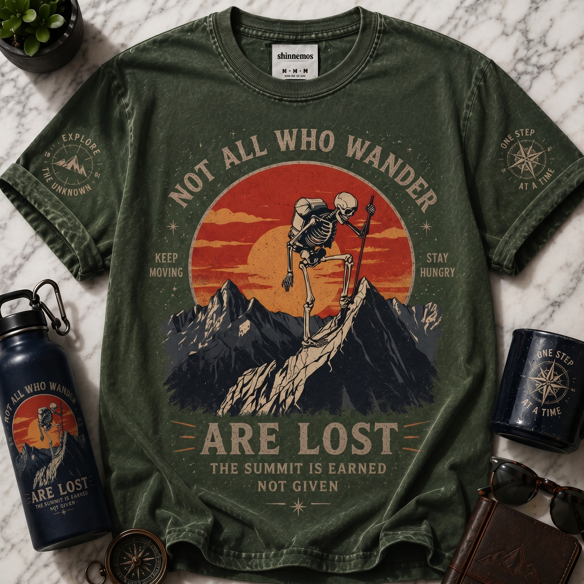 Not All Who Wander Skeleton Adventure Funny T-shirt