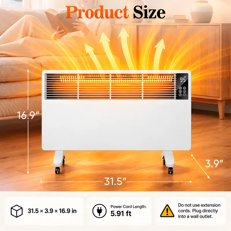 1500W Fan-Free Convection Space Heater with Thermostat
