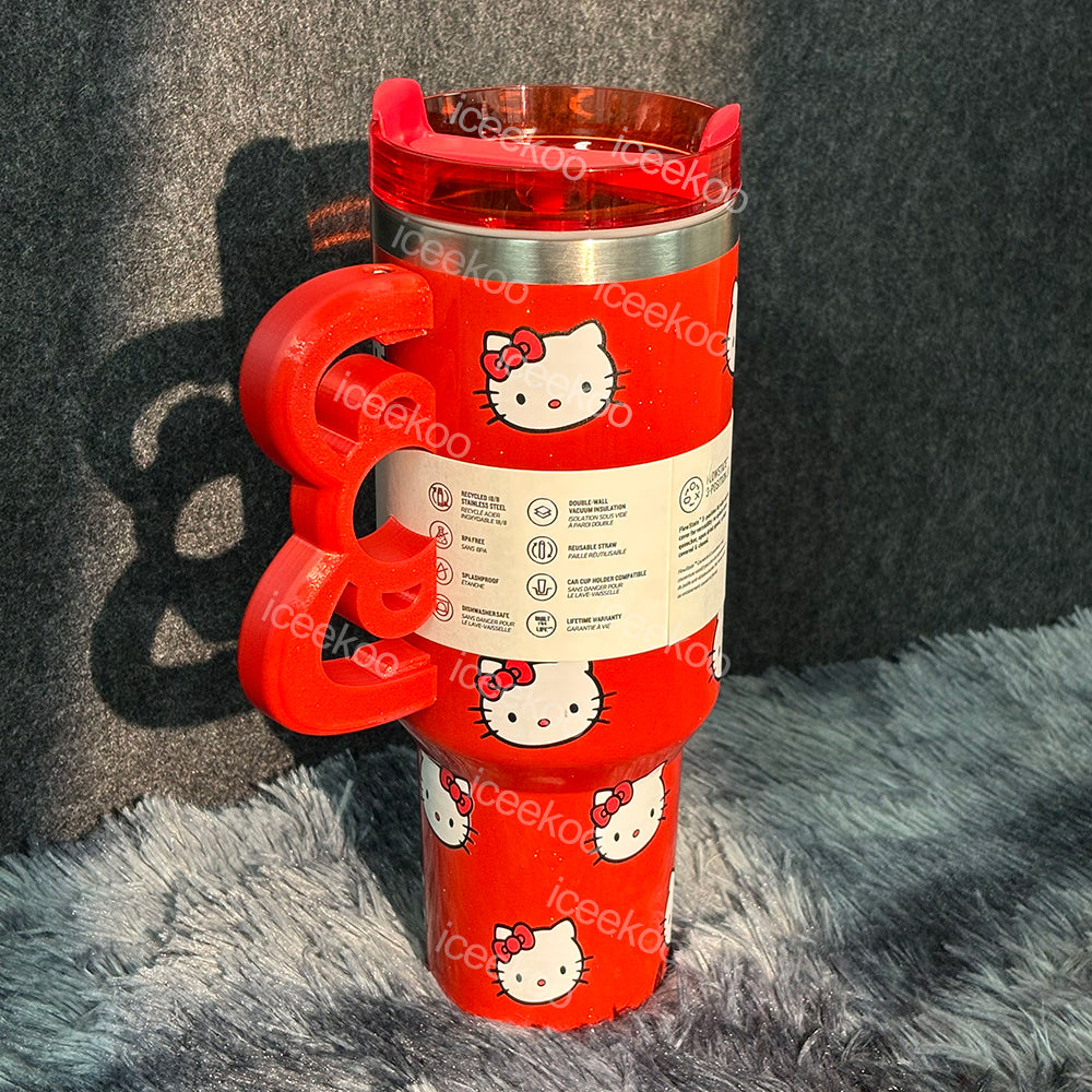 40oz Pink Bow-shaped handle Kitty Tumbler