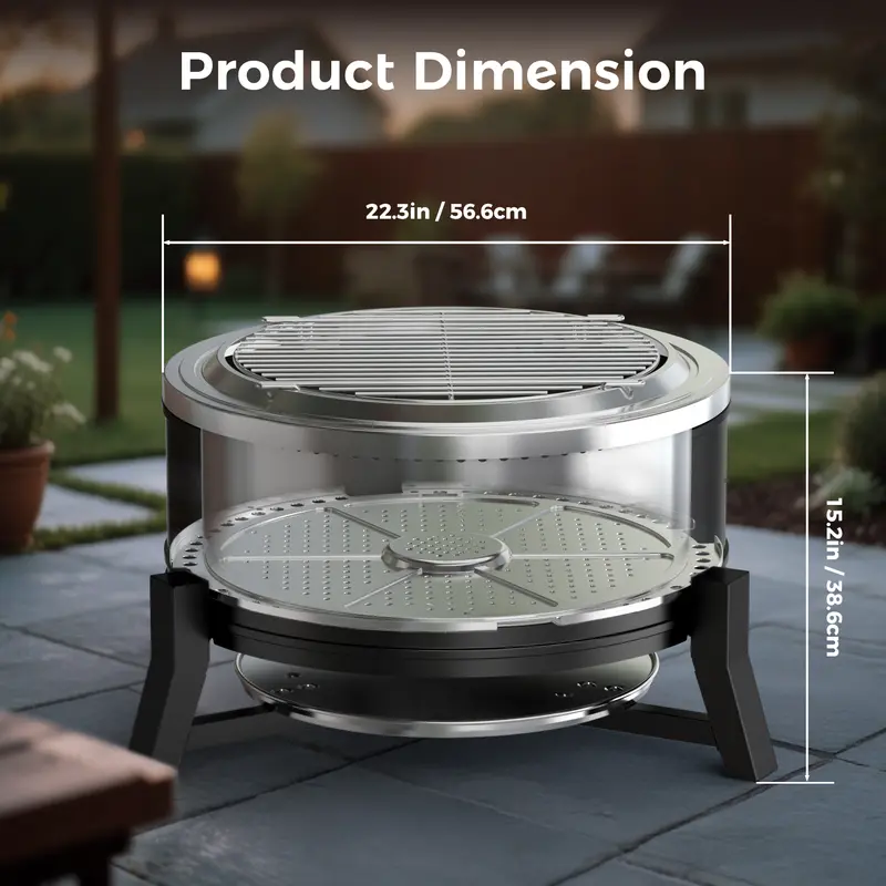 OUTDOORS Smokeless Fire Pit 22/27-Inch with Cooking Grill for Outdoor Use