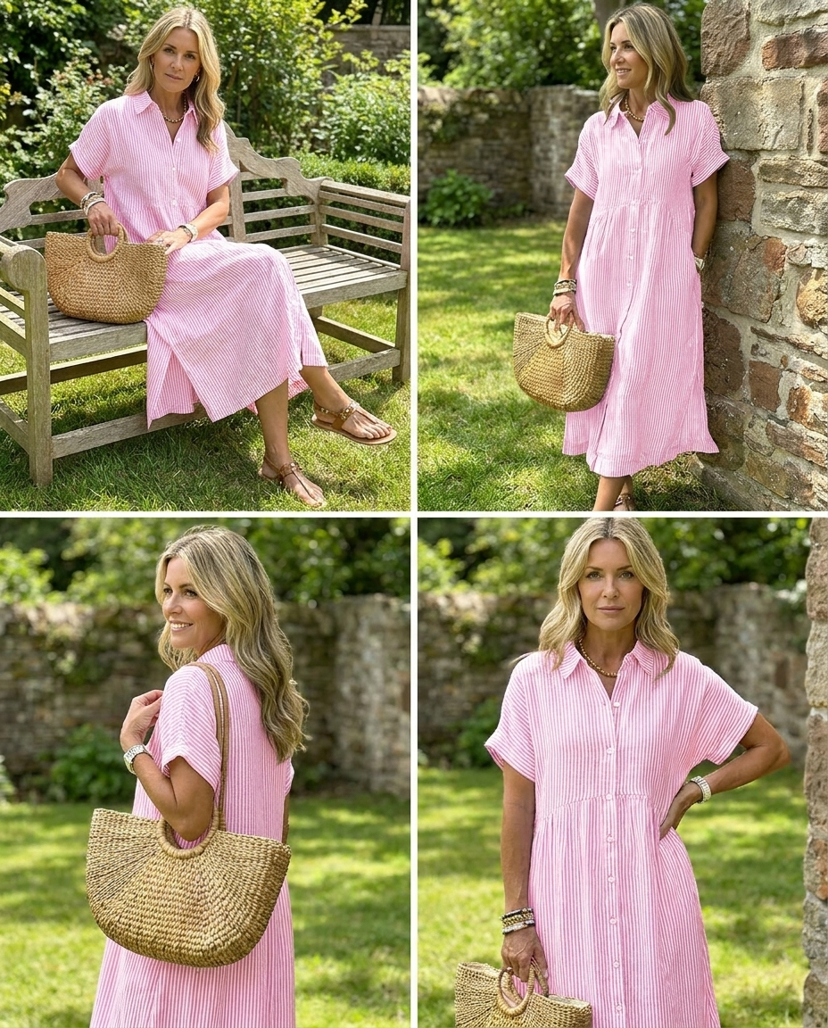 👗 Women's Summer Striped Midi Shirt Dress