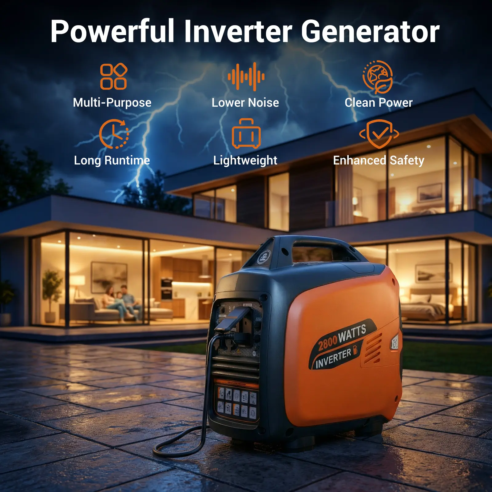 2800W Portable Inverter Generator for Home Backup, Quiet 58 dBA