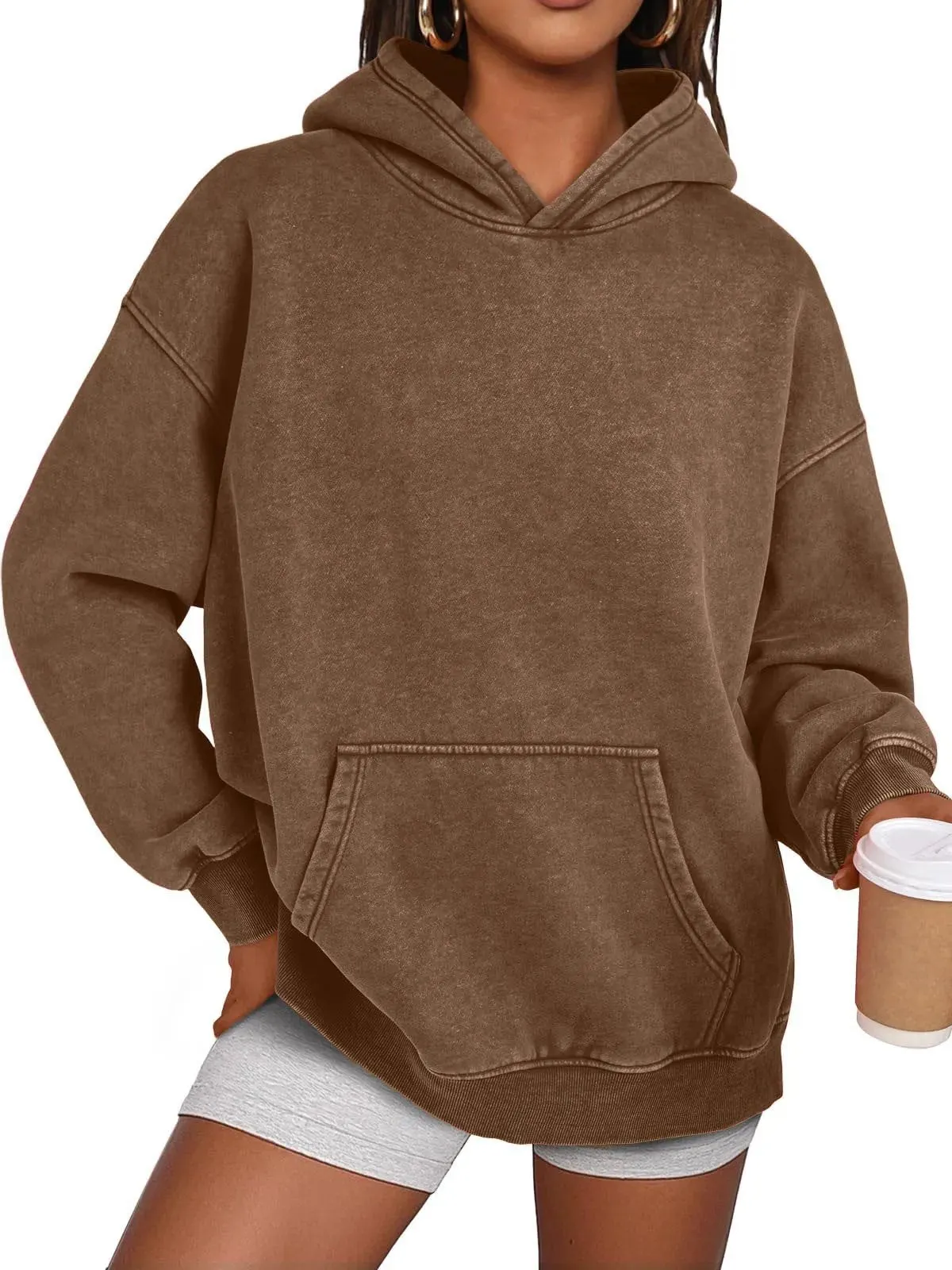 Unisex Casual Oversized Acid Wash Tops Hoodie Pullover