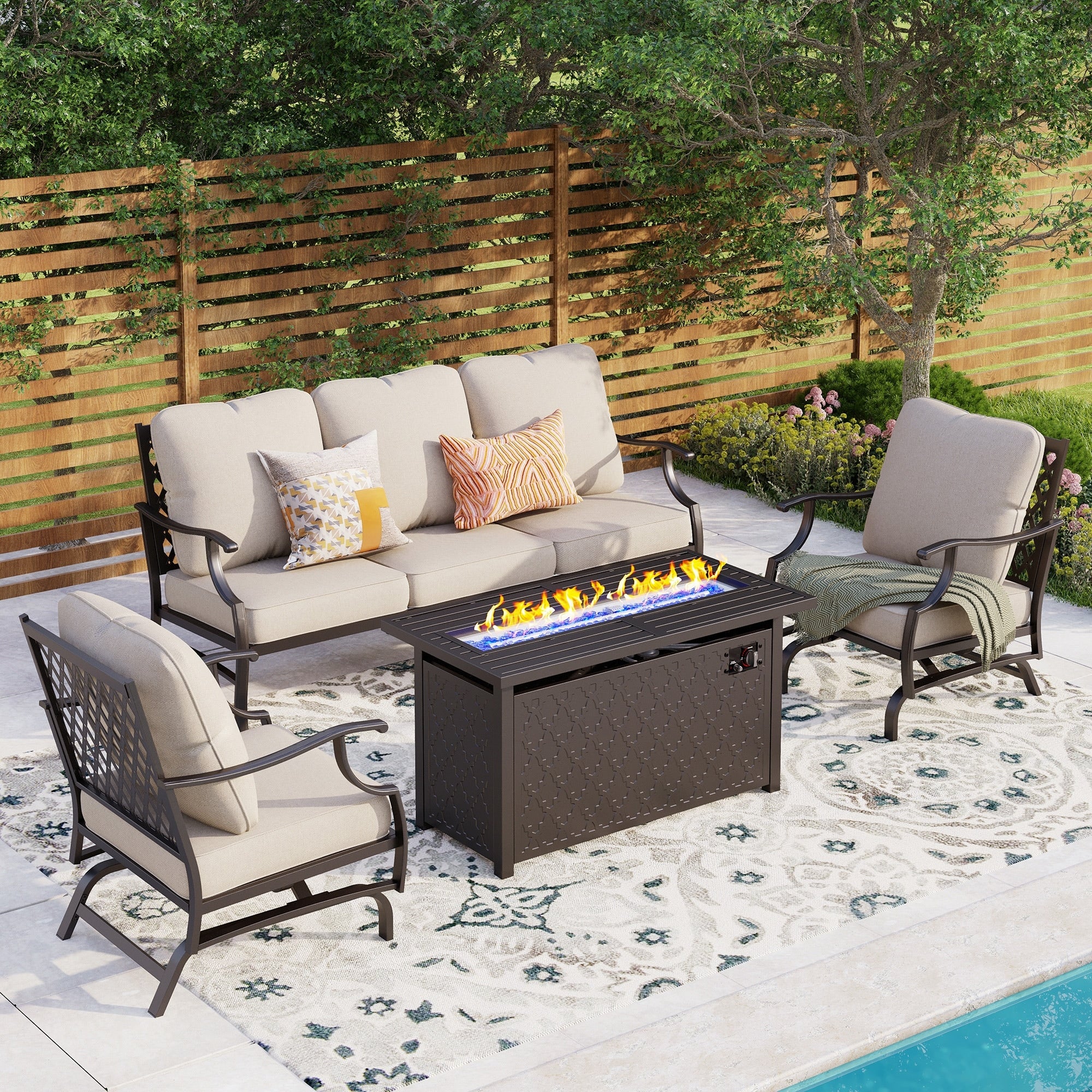 MAISON ARTS Outdoor Sofa Set 4/6-Piece Patio Conversation Set with 45'' Gas Fire Pit Table