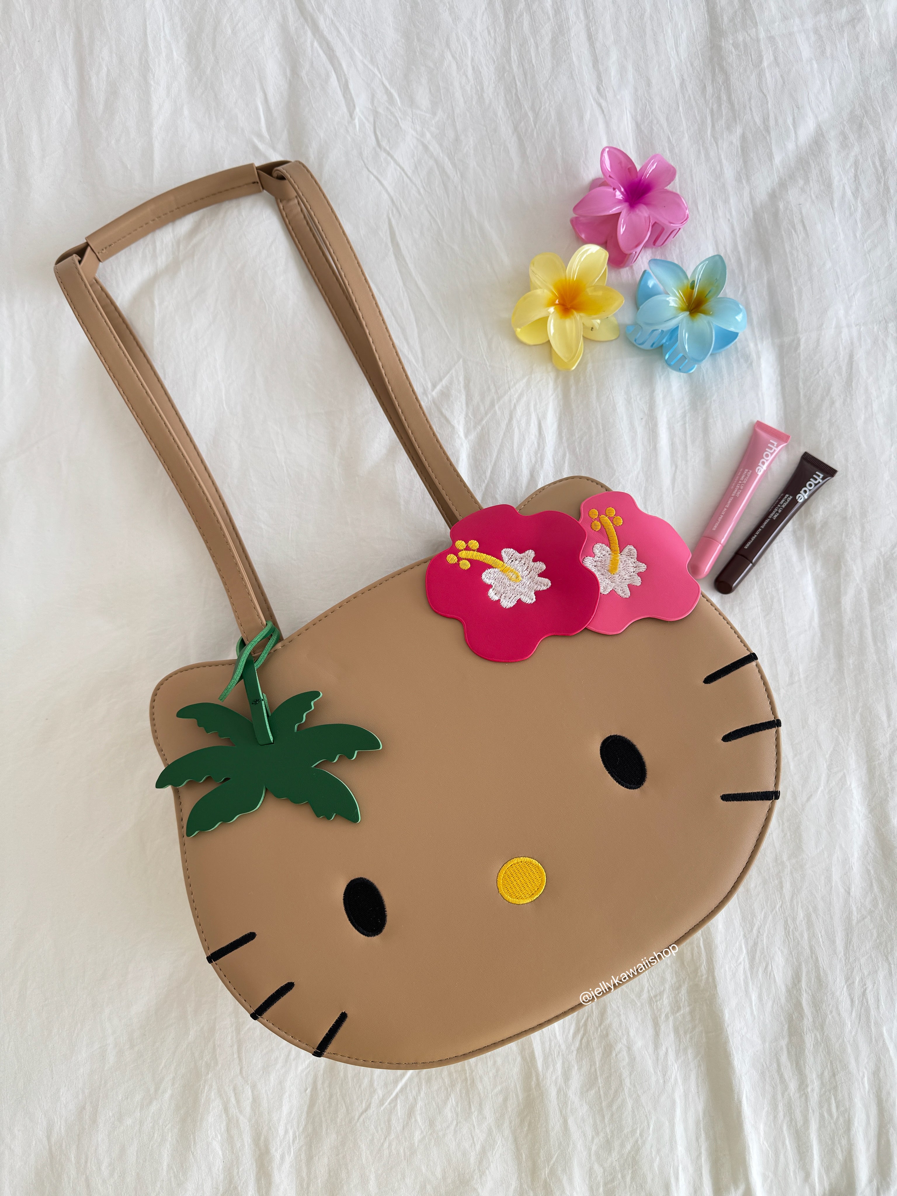 Tan Hawaii Hellokitty PU Tote Bag  Adjustable Strap Backpack