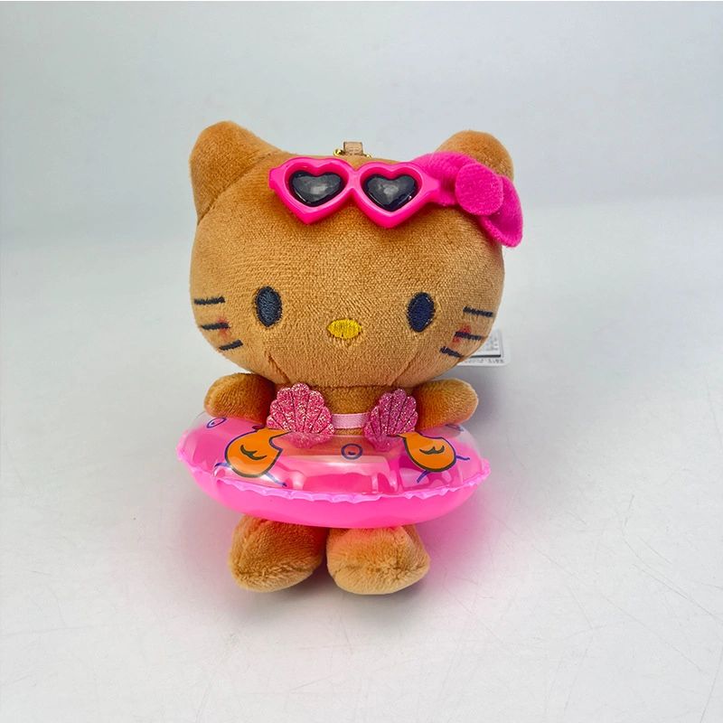 Tan Hellokitty Swimming Ring Plush Keychain｜5in/12Cm