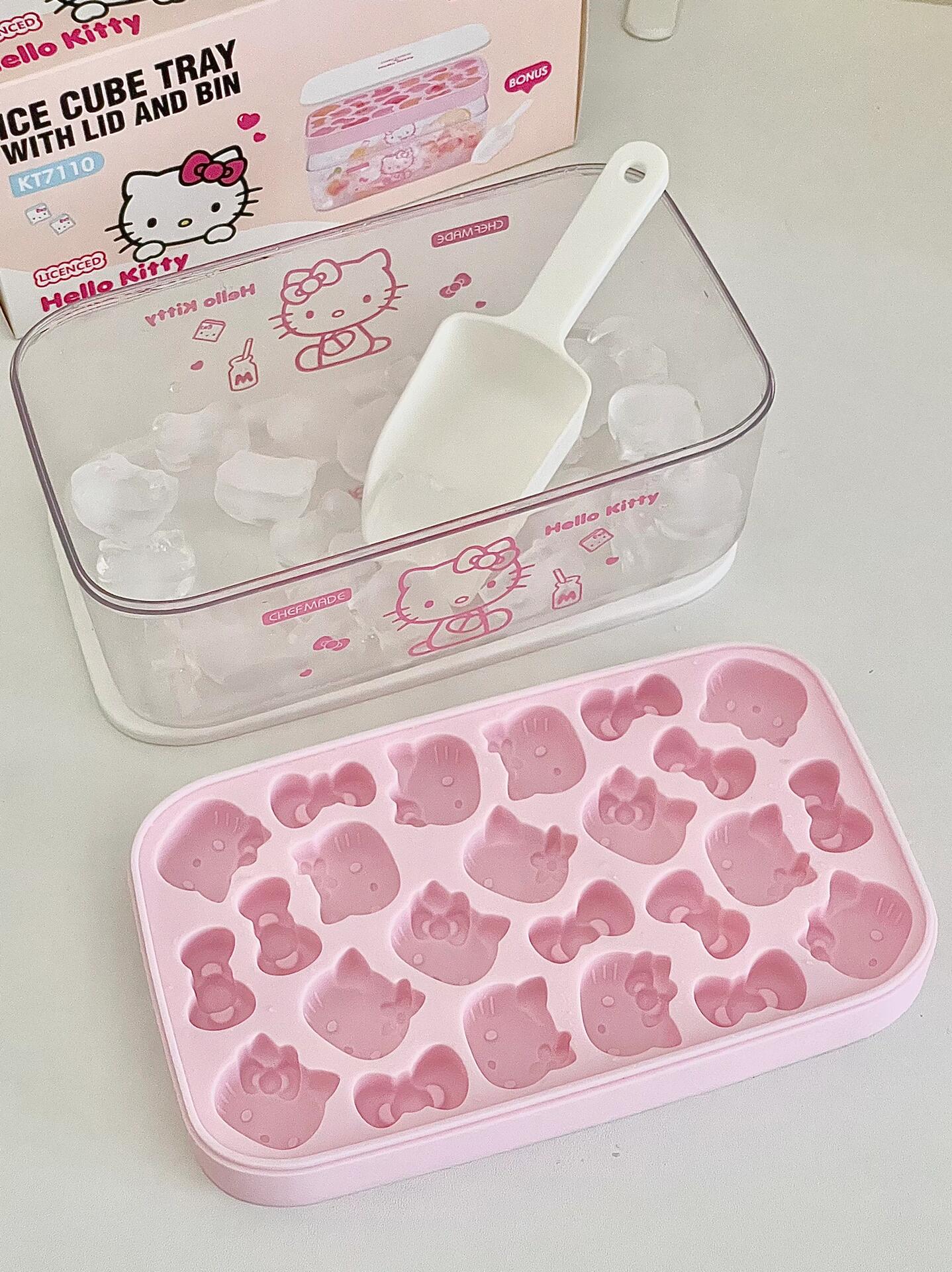 Hellokitty Shape Ice Cube Tray with Lid and Bin (with Scoop)