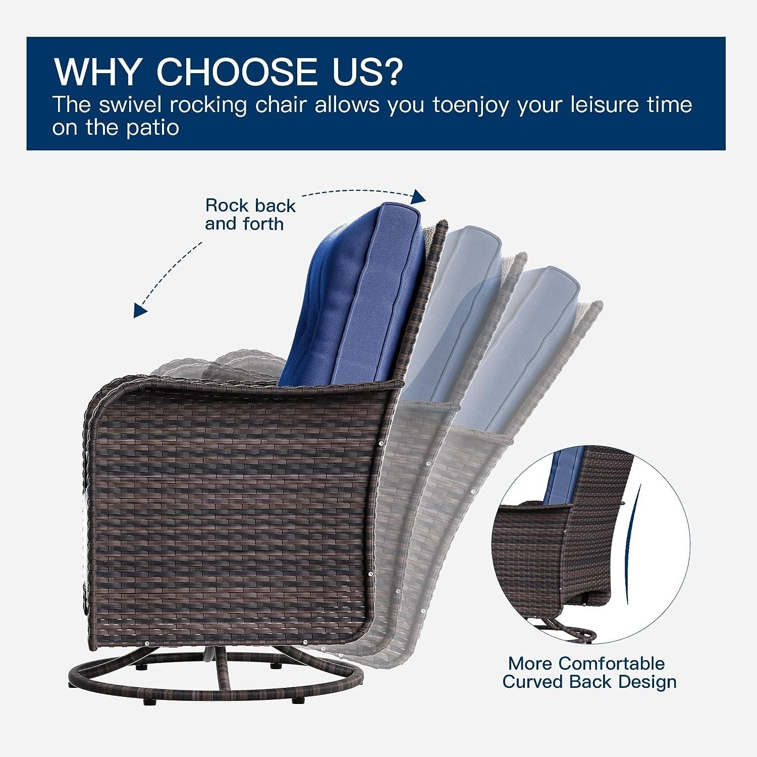 Patio Furniture Sectional Sofa Set, PE Rattan Swivel Rocking Chairs Patio Conversation Set